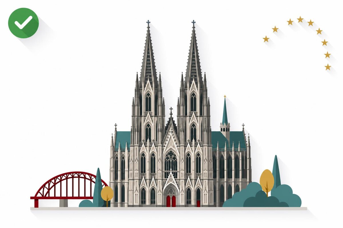 Flat illustration of a landmark in Niemcy with a verified VAT checkmark.